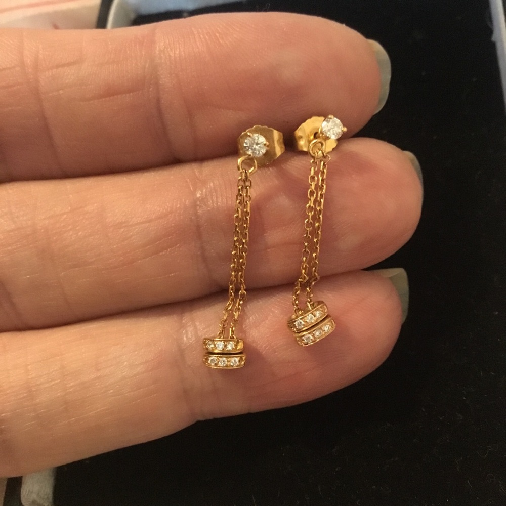 Vintage 14K Rose Gold & Diamond Elegant Gold Chain Drop Earrings